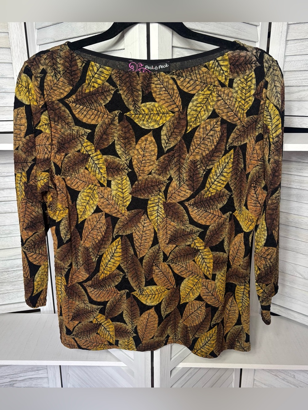 Peck & Peck Women’s Large Fall Leaf Print 3/4 Sleeve Tunic Top